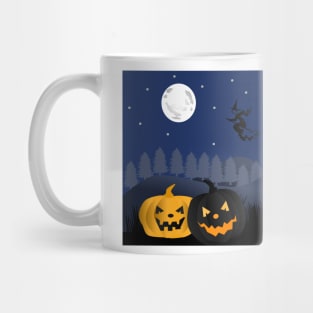 Halloween background with pumpkins, Graves, full moon, and bats stock illustration Mug